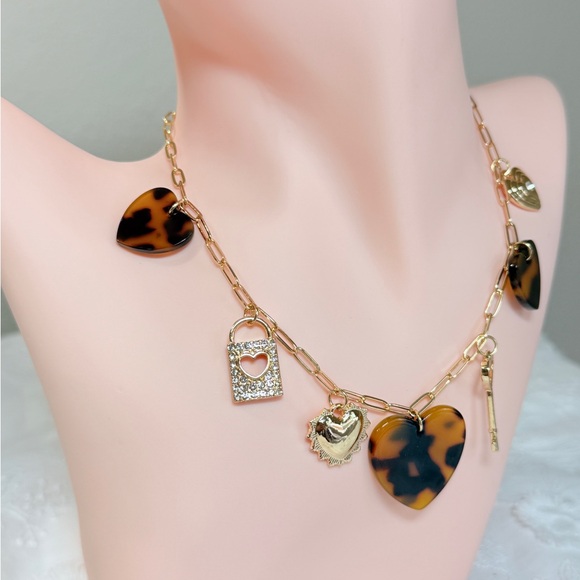Gold and Brown Heart Charm Necklace - Picture 6 of 7